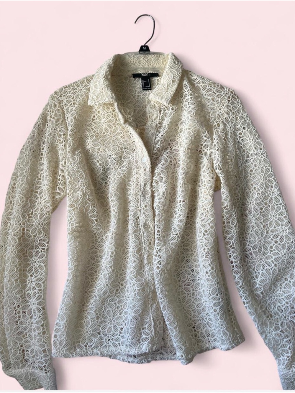 Forever 21 Cream Lace Button-Down Shirt